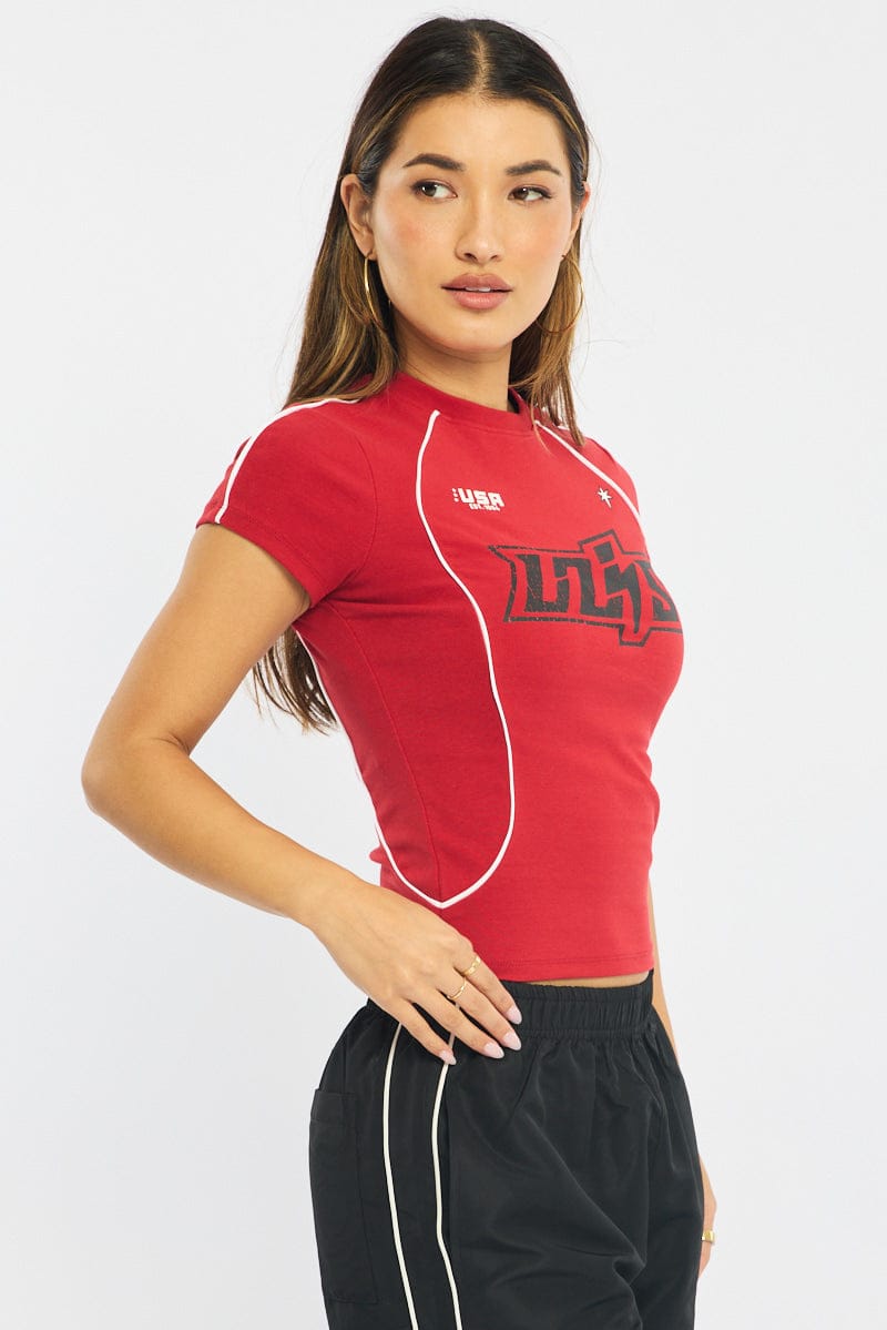 Red Graphic Tee Short Sleeve for Ally Fashion