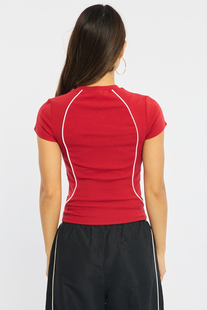 Red Graphic Tee Short Sleeve for Ally Fashion