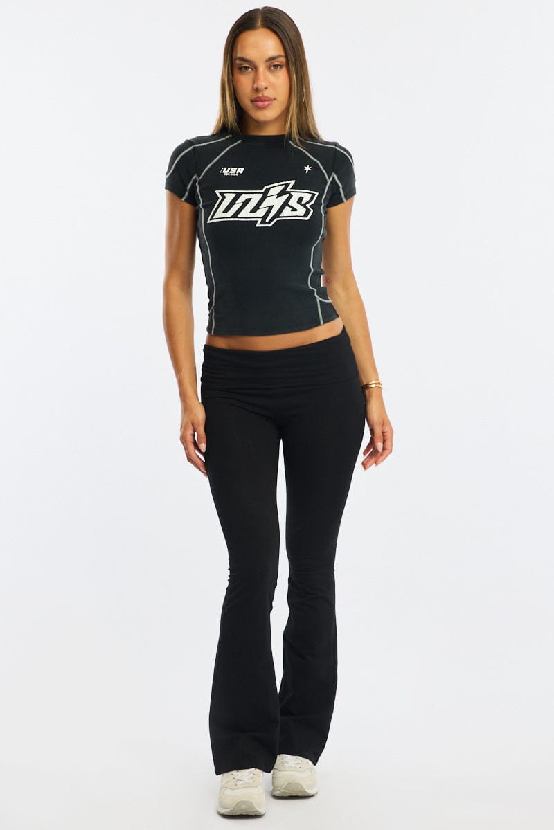 Black Graphic Tee Short Sleeve for Ally Fashion
