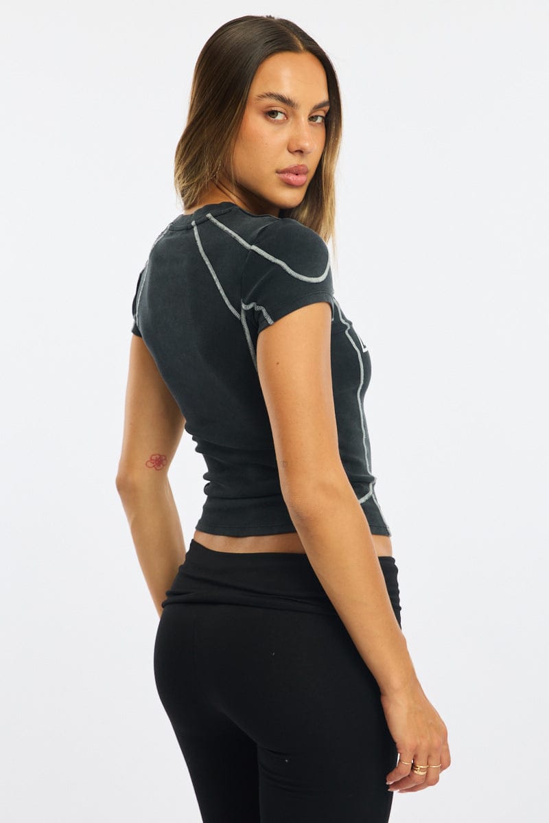 Black Graphic Tee Short Sleeve for Ally Fashion