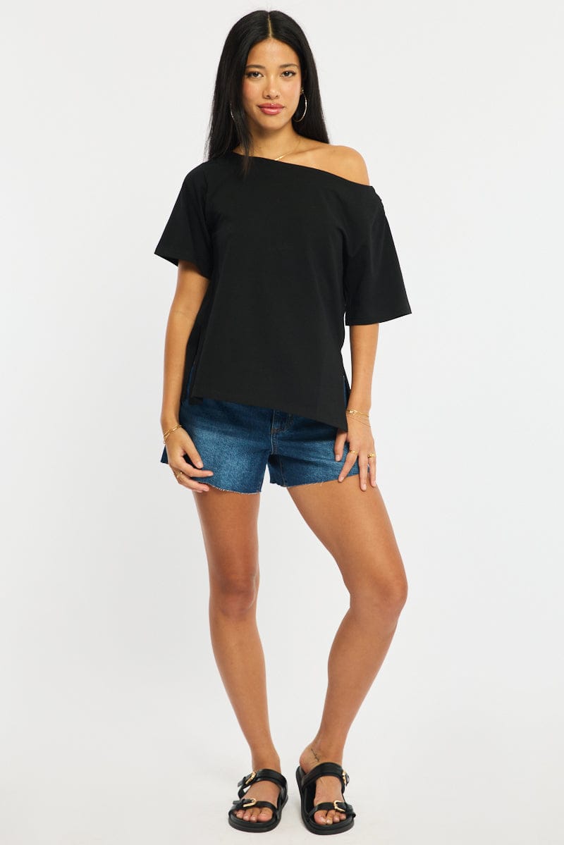 Black One Shoulder Top for Ally Fashion