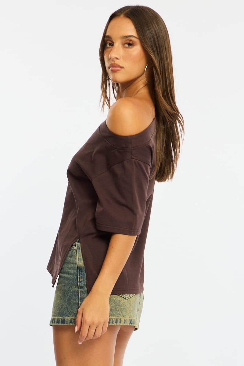 Brown One Shoulder Top for Ally Fashion