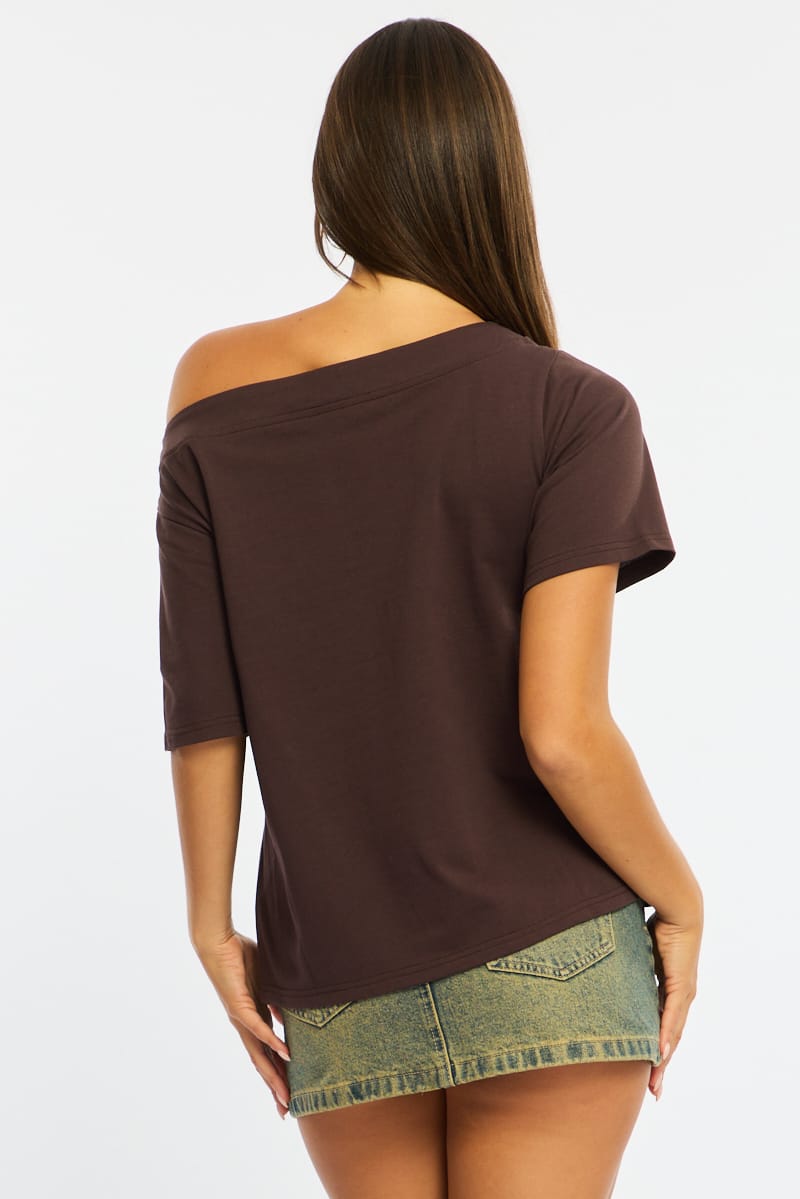 Brown One Shoulder Top for Ally Fashion