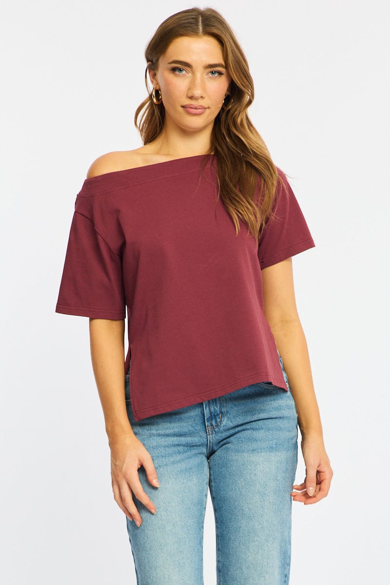 Red One Shoulder Top for Ally Fashion