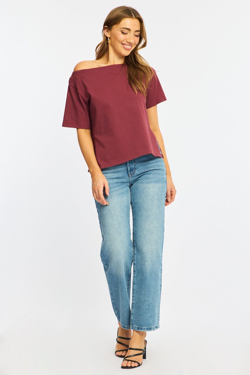 Red One Shoulder Top for Ally Fashion