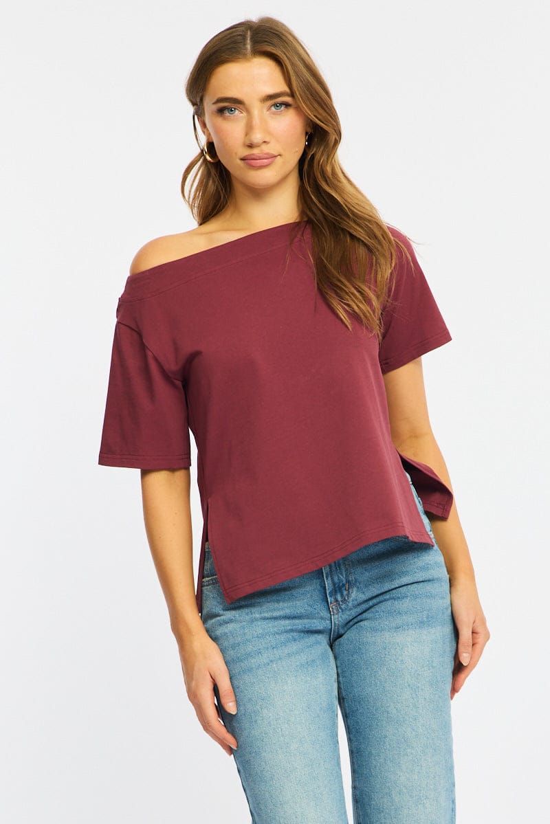 Red One Shoulder Top for Ally Fashion