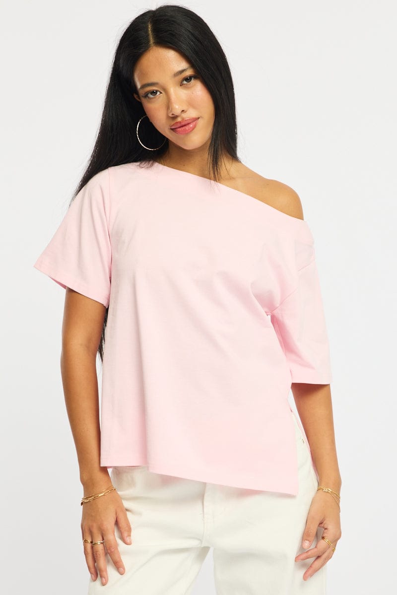 Pink One Shoulder Top for Ally Fashion