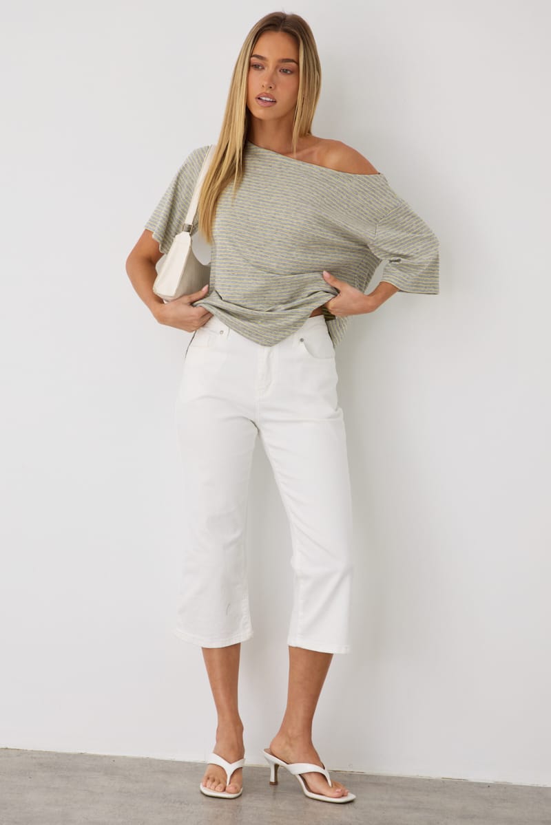 Grey Stripe One Shoulder Top for Ally Fashion