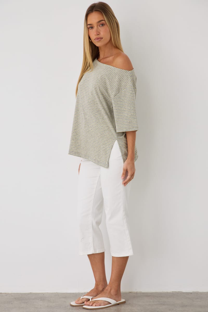 Grey Stripe One Shoulder Top for Ally Fashion