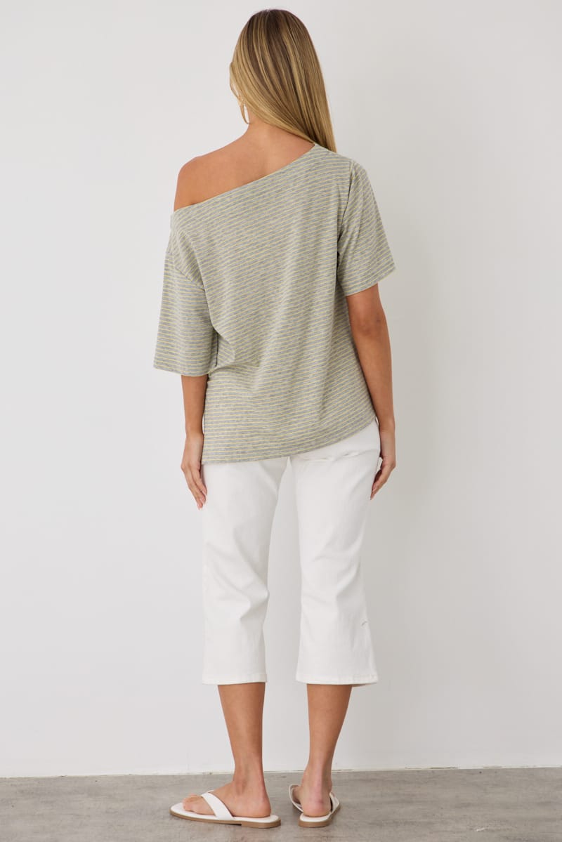 Grey Stripe One Shoulder Top for Ally Fashion