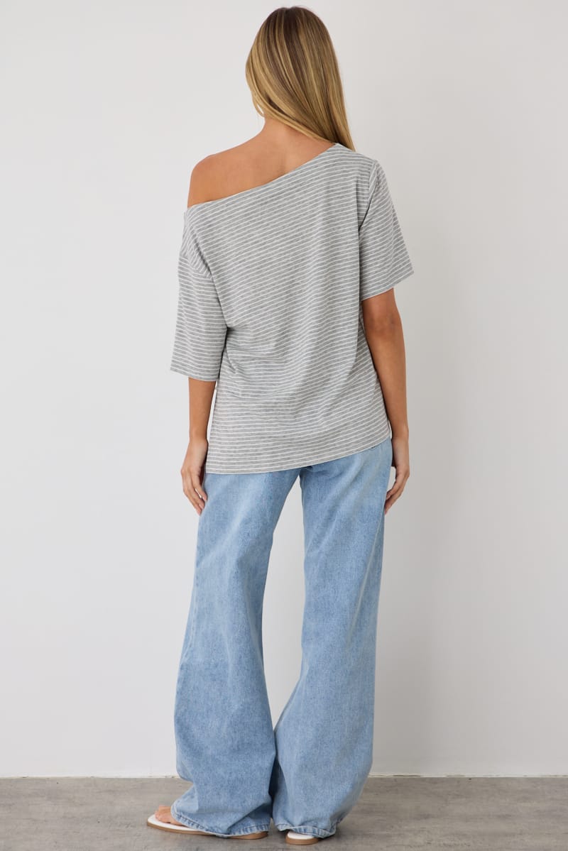 Grey Stripe One Shoulder Top for Ally Fashion