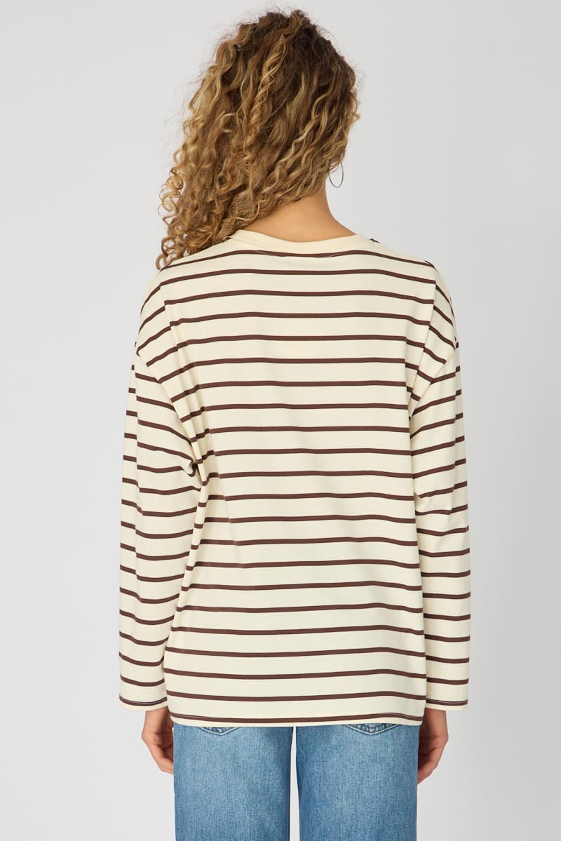 Brown Stripe Oversized Tee Long Sleeve for Ally Fashion