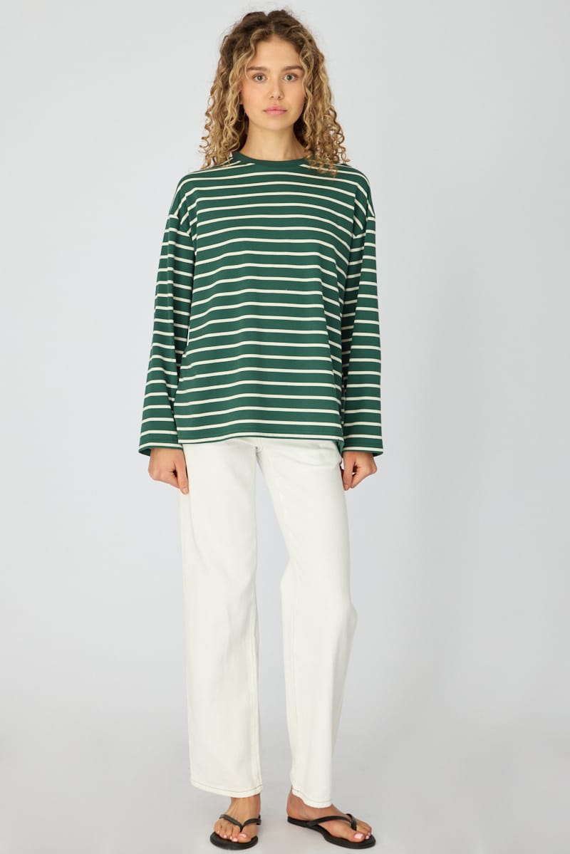 Green Stripe Oversized Tee Long Sleeve for Ally Fashion