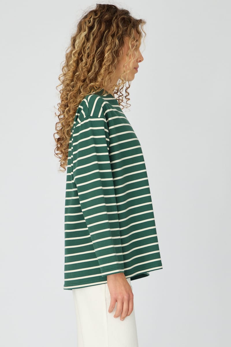 Green Stripe Oversized Tee Long Sleeve for Ally Fashion