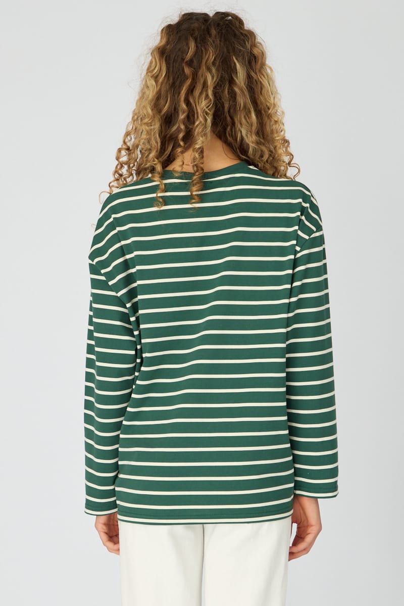 Green Stripe Oversized Tee Long Sleeve for Ally Fashion