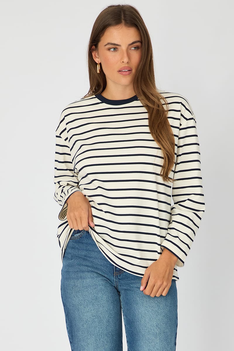 White Stripe Oversized Tee Long Sleeve for Ally Fashion