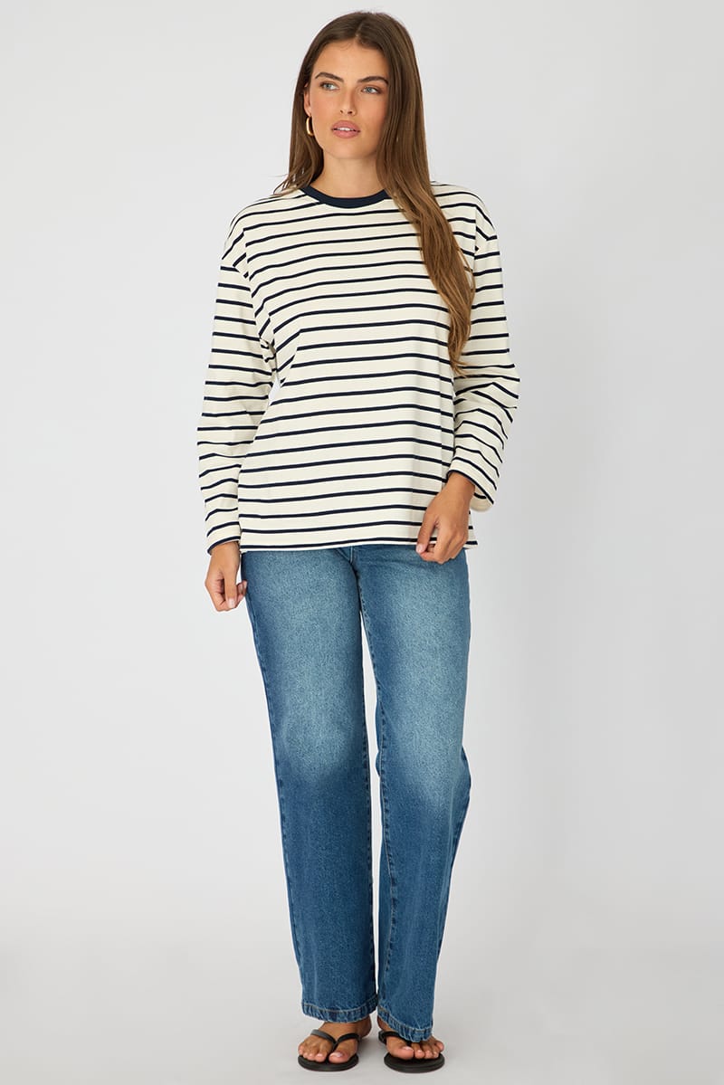 White Stripe Oversized Tee Long Sleeve for Ally Fashion
