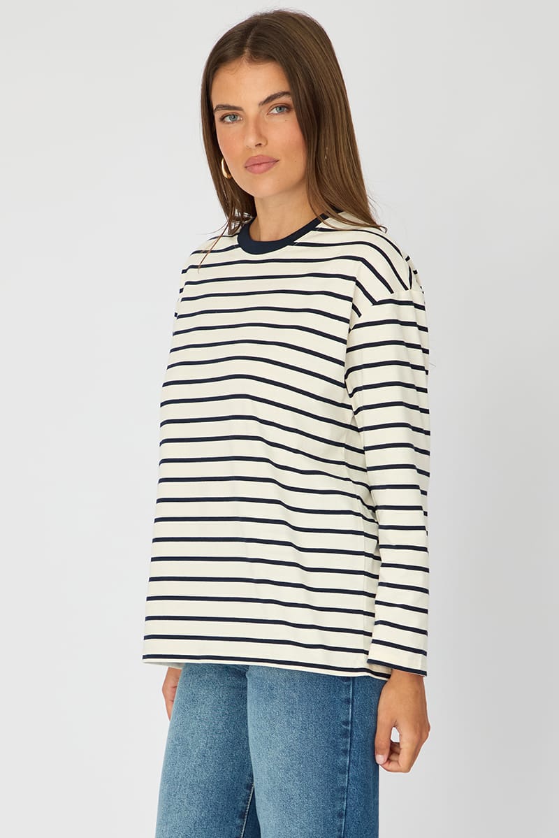 White Stripe Oversized Tee Long Sleeve for Ally Fashion