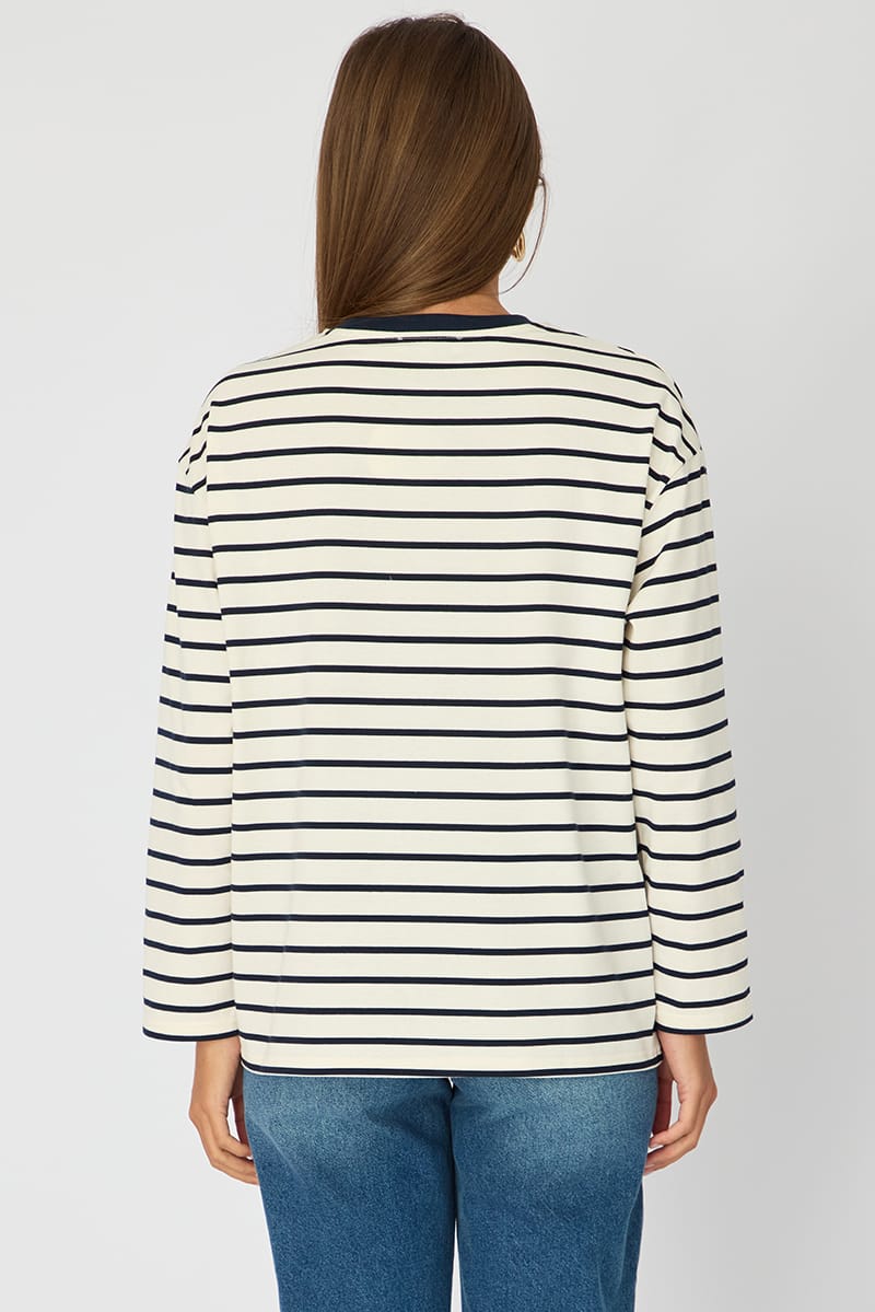 White Stripe Oversized Tee Long Sleeve for Ally Fashion