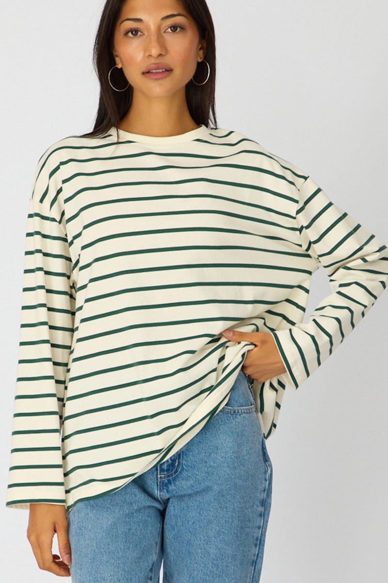 White Stripe Oversized Tee Long Sleeve for Ally Fashion