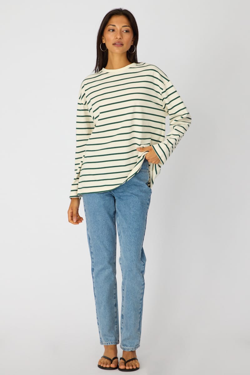 White Stripe Oversized Tee Long Sleeve for Ally Fashion