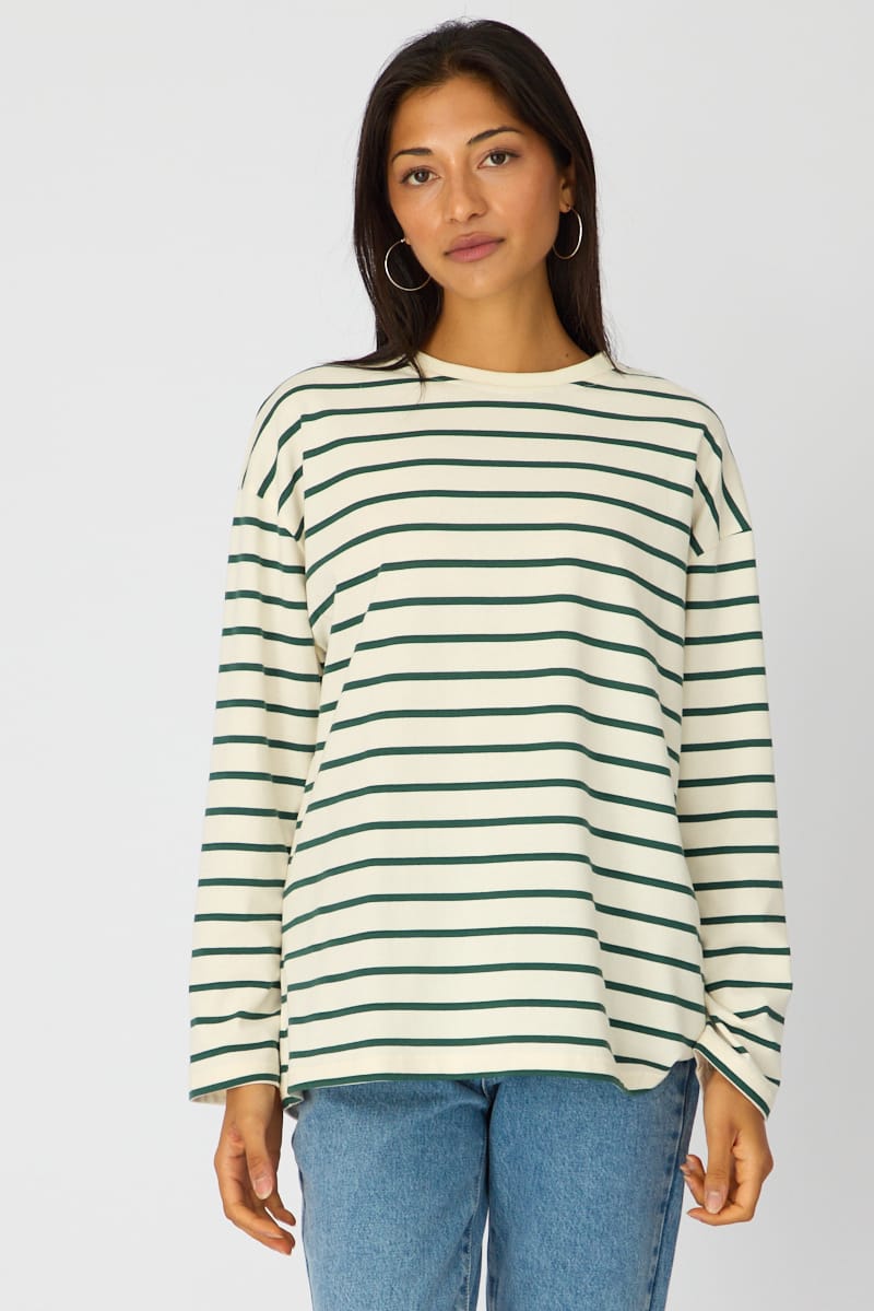 White Stripe Oversized Tee Long Sleeve for Ally Fashion