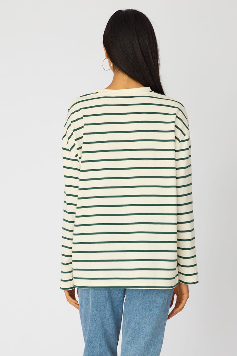 White Stripe Oversized Tee Long Sleeve for Ally Fashion