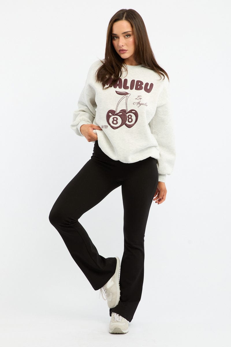 Grey Graphic Sweater Long Sleeve for Ally Fashion