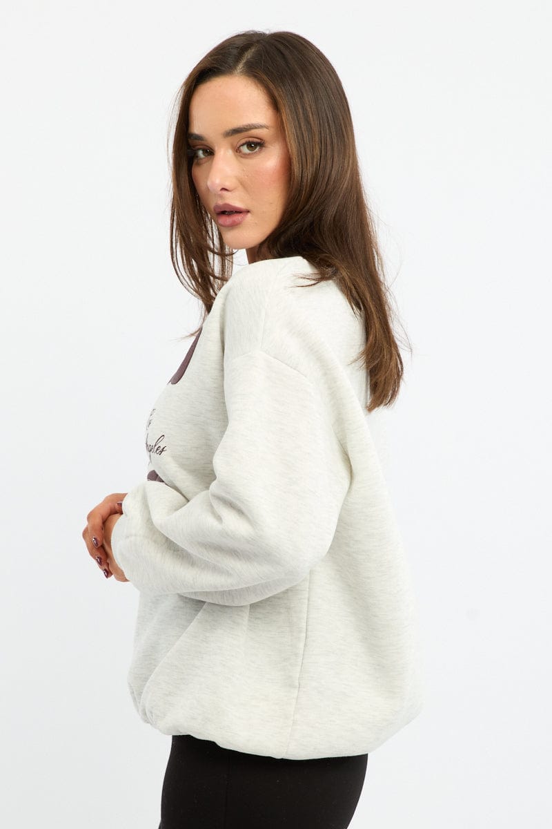 Grey Graphic Sweater Long Sleeve for Ally Fashion