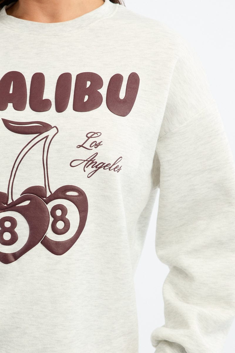 Grey Graphic Sweater Long Sleeve for Ally Fashion