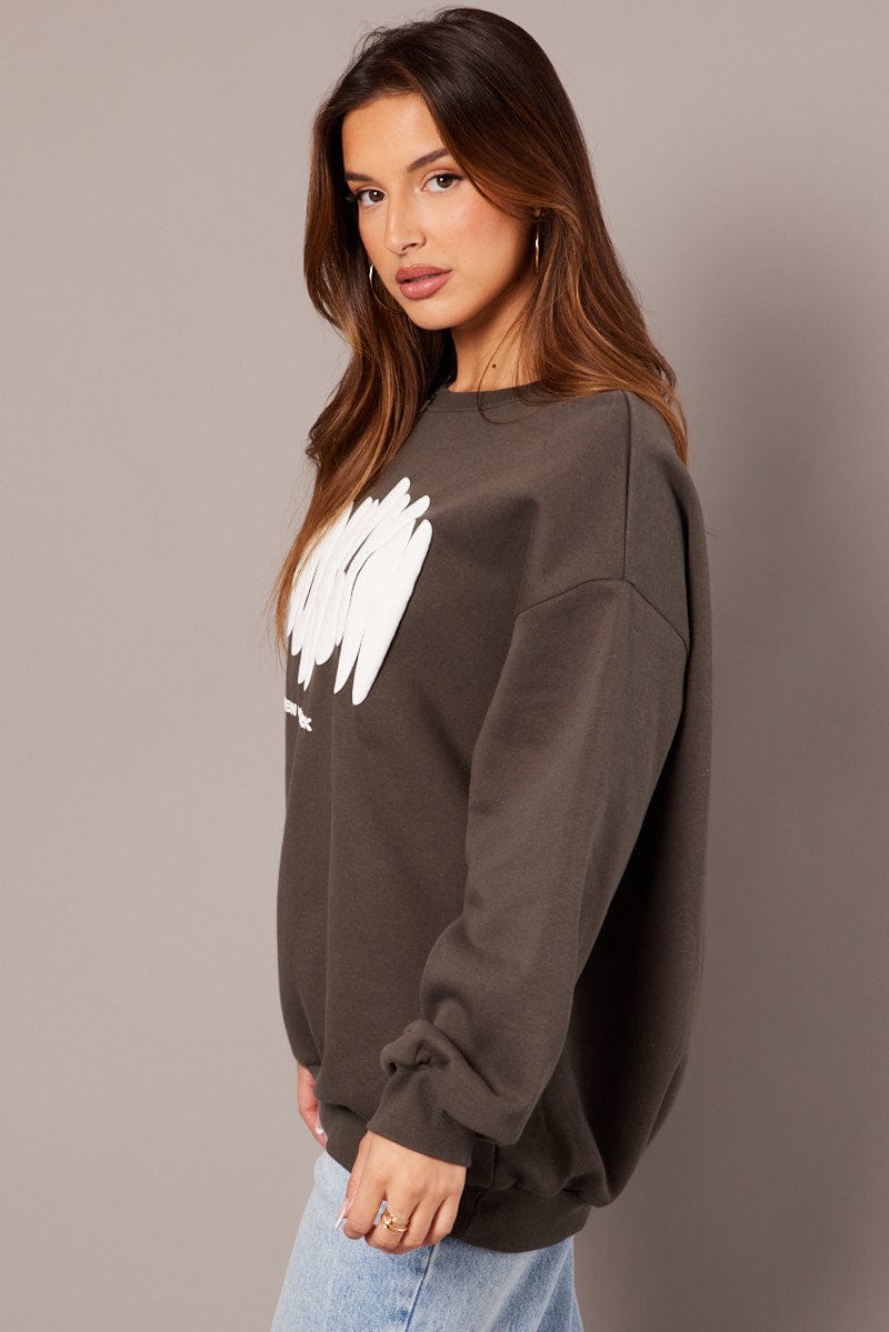 Grey Graphic Sweater Long Sleeve for Ally Fashion