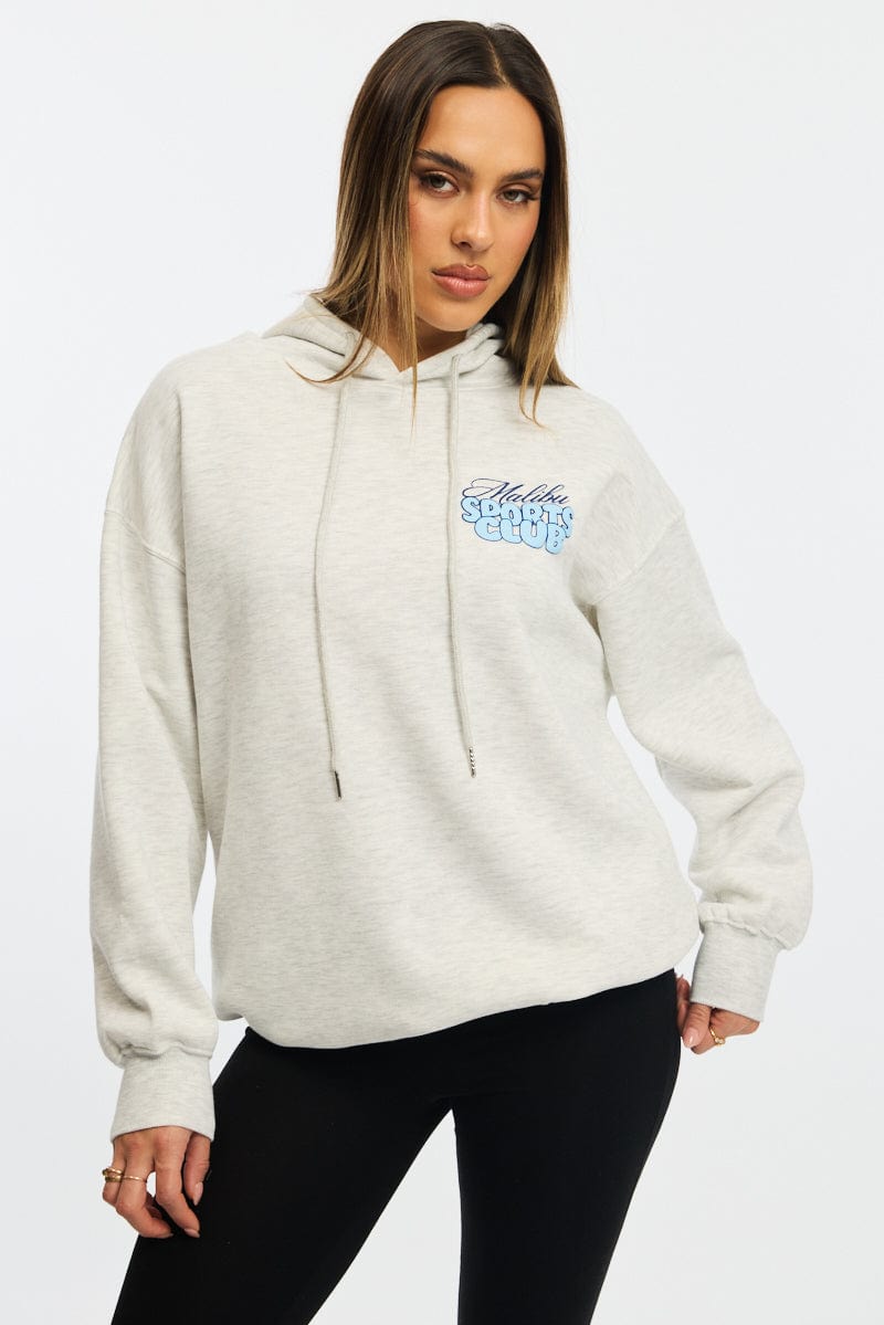 Grey Graphic Hoodie Long Sleeve for Ally Fashion