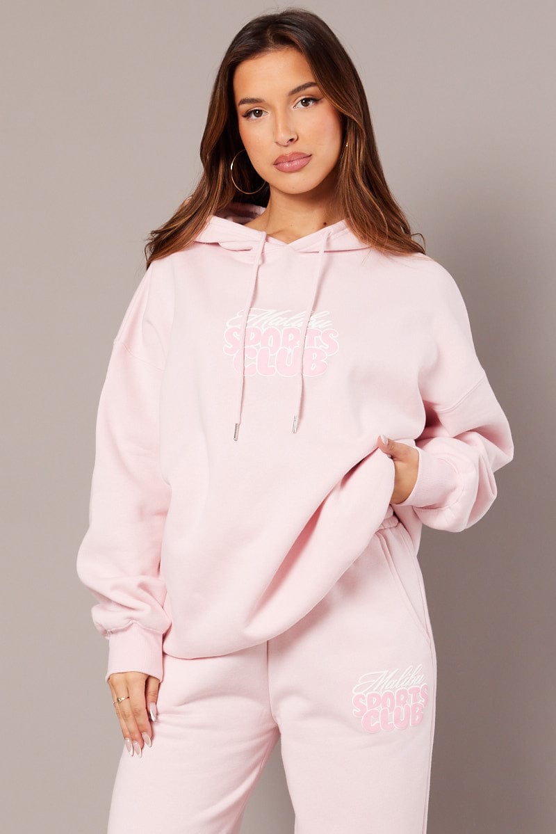 Pink Graphic Hoodie Long Sleeve for Ally Fashion