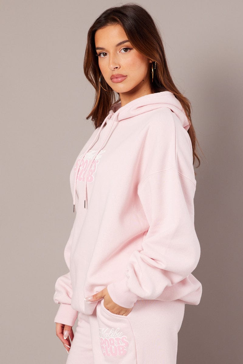 Pink Graphic Hoodie Long Sleeve for Ally Fashion