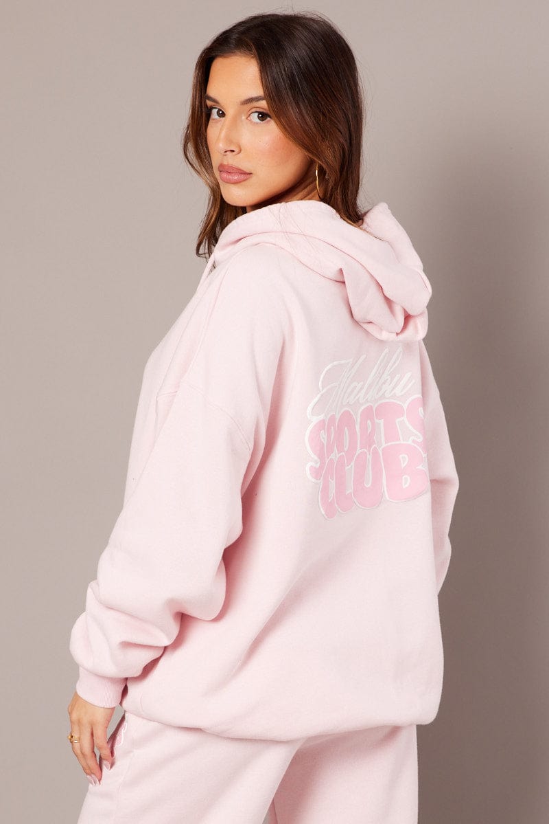 Pink Graphic Hoodie Long Sleeve for Ally Fashion