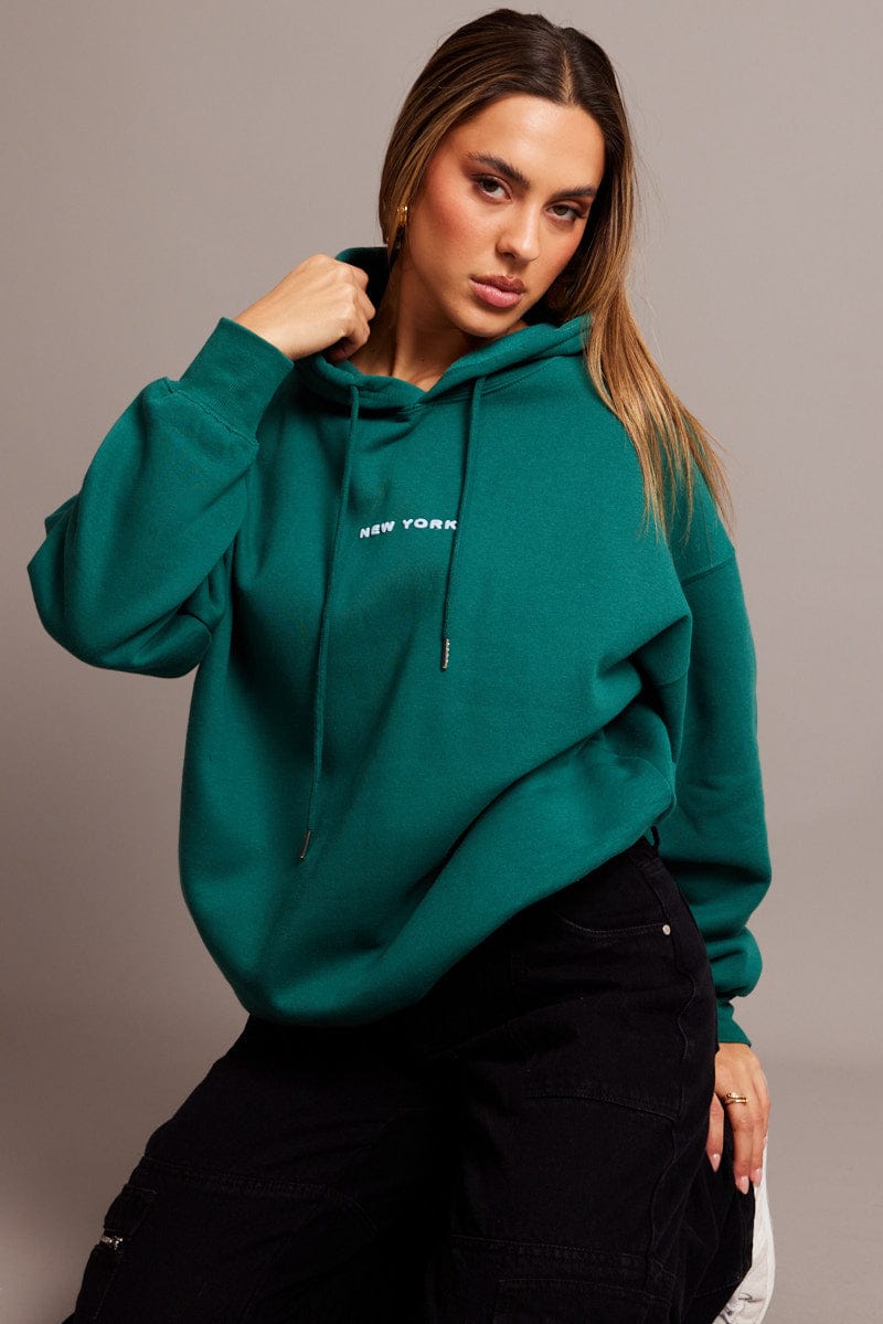 Green Graphic Hoodie Long Sleeve for Ally Fashion