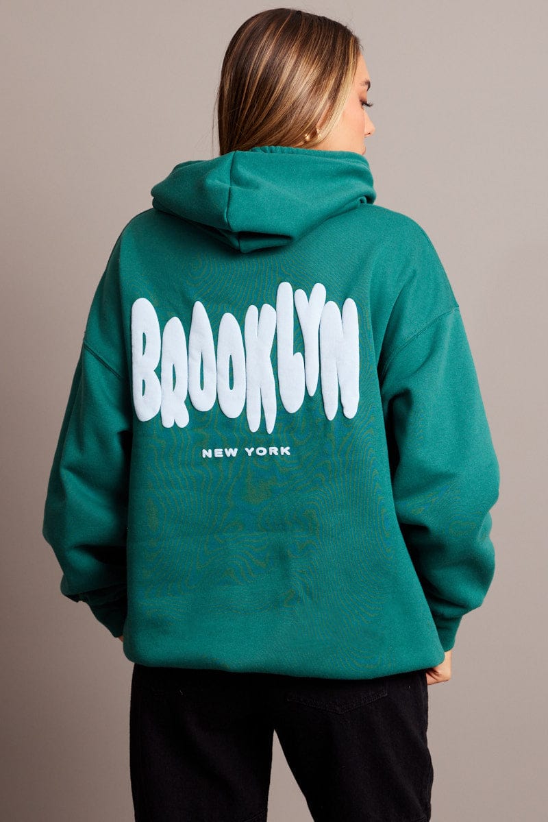 Green Graphic Hoodie Long Sleeve for Ally Fashion