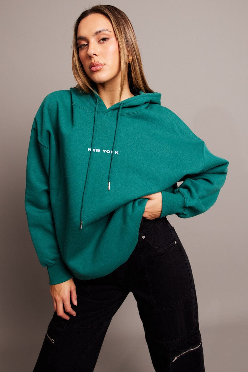 Green Graphic Hoodie Long Sleeve for Ally Fashion