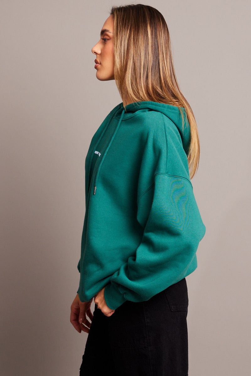 Green Graphic Hoodie Long Sleeve for Ally Fashion