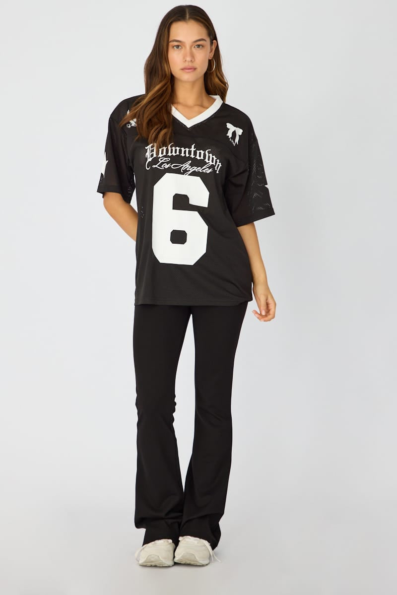 Black Short Sleeve Oversized Vneck Graphic Tee for Ally Fashion
