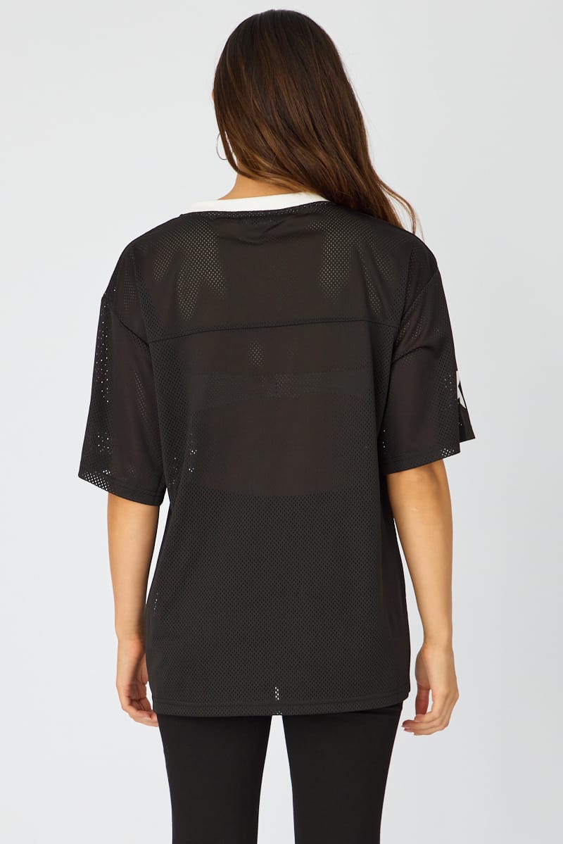 Black Short Sleeve Oversized Vneck Graphic Tee for Ally Fashion