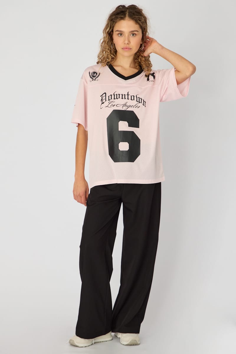 Pink Short Sleeve Oversized Vneck Graphic Tee for Ally Fashion