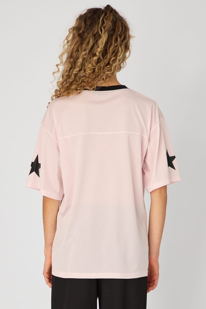 Pink Short Sleeve Oversized Vneck Graphic Tee for Ally Fashion