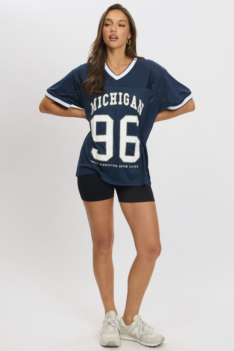 Blue Sports Tee Short Sleeve for Ally Fashion