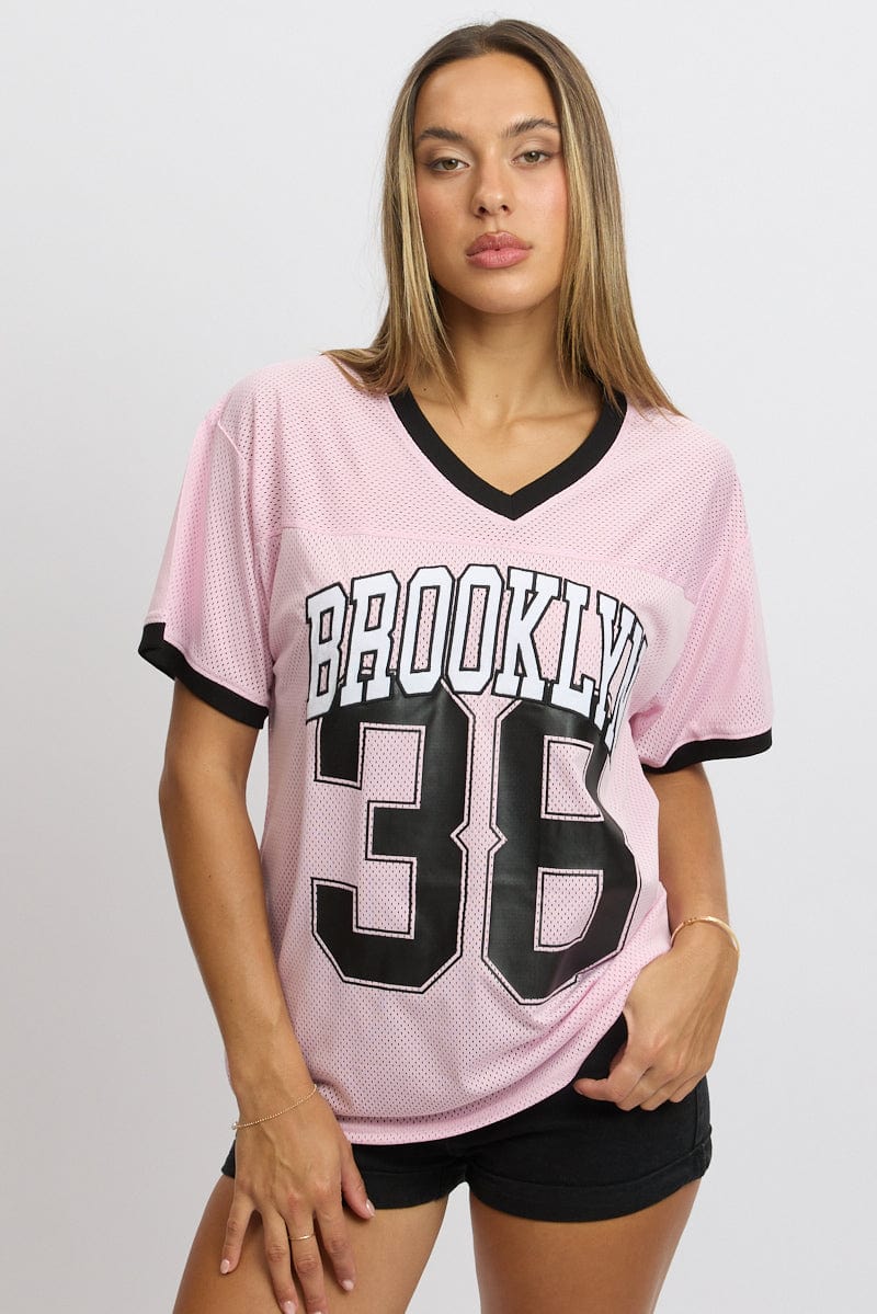 Pink Graphic Tee Short Sleeve for Ally Fashion