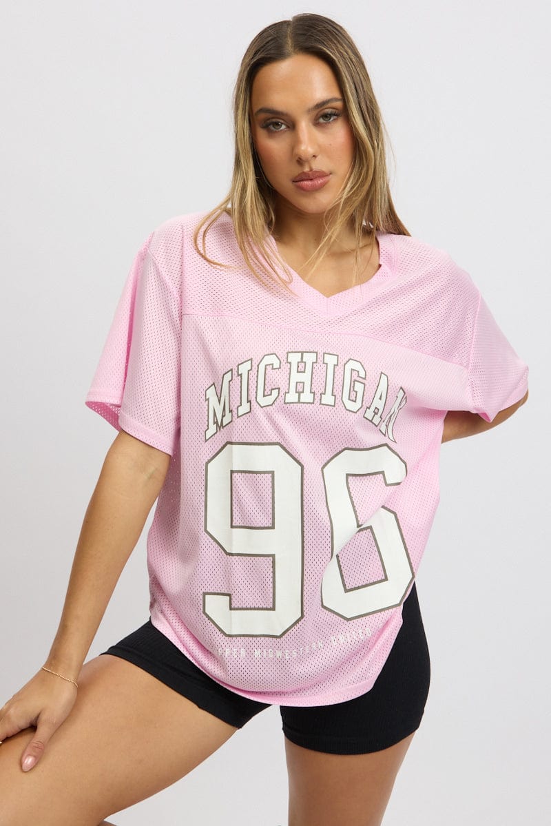 Pink Sports Tee Short Sleeve for Ally Fashion