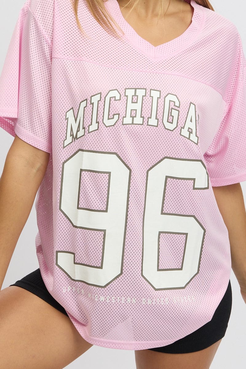 Pink Sports Tee Short Sleeve for Ally Fashion