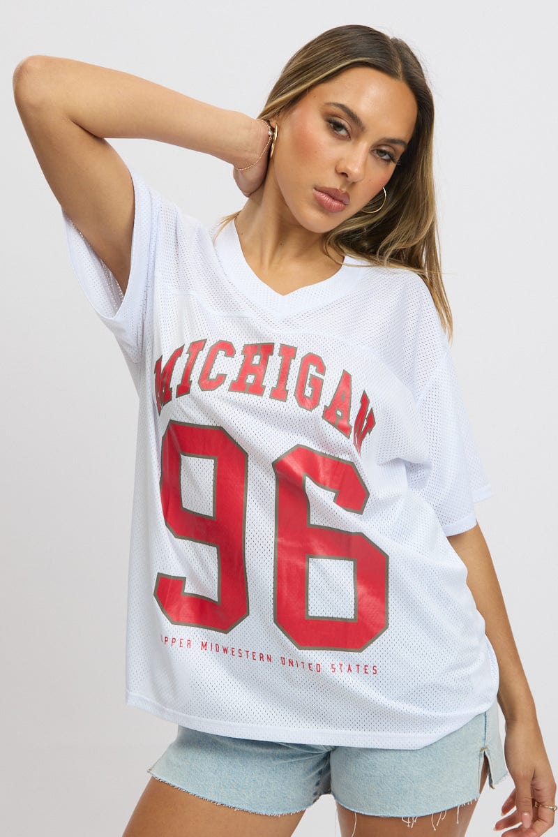 White Sports Tee Short Sleeve for Ally Fashion