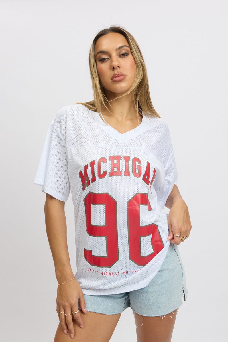 White Sports Tee Short Sleeve for Ally Fashion