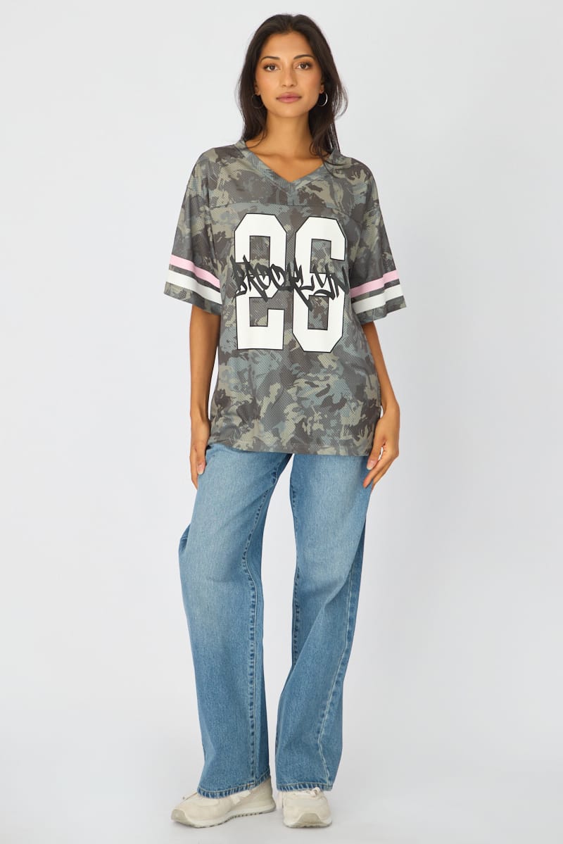 Green Print Sports Tee Short Sleeve for Ally Fashion